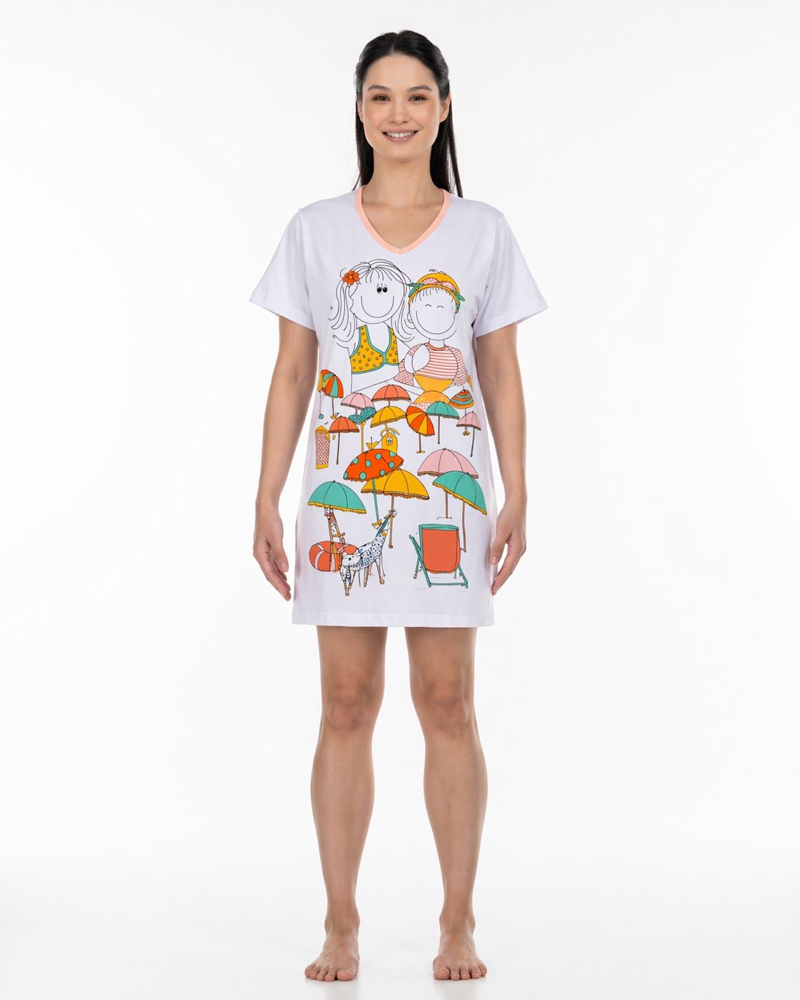 CAMISOLA MANGA CURTA BRANCA ESTAMPA GUARDA-SOL - SONHART
