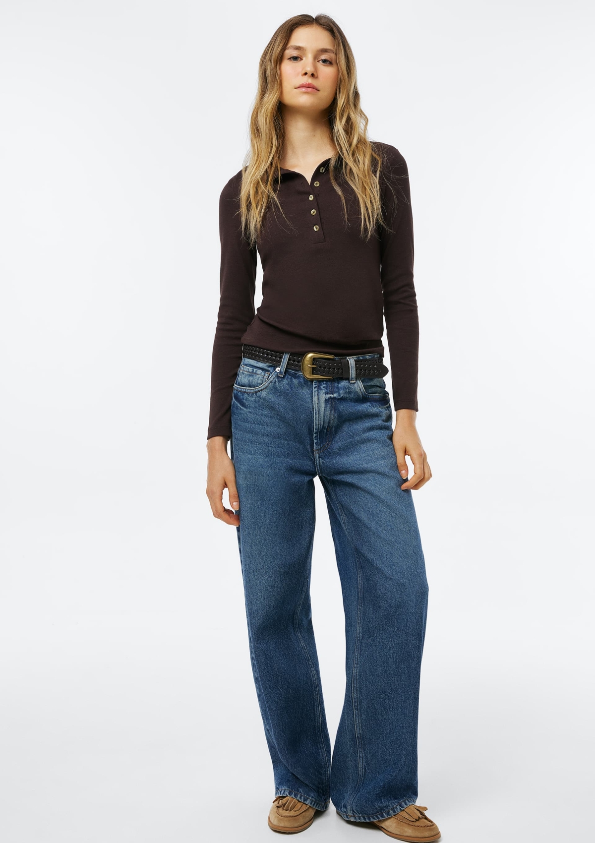 Cal&ccedil;a Jeans Feminina Wide Leg Cintura M&eacute;dia