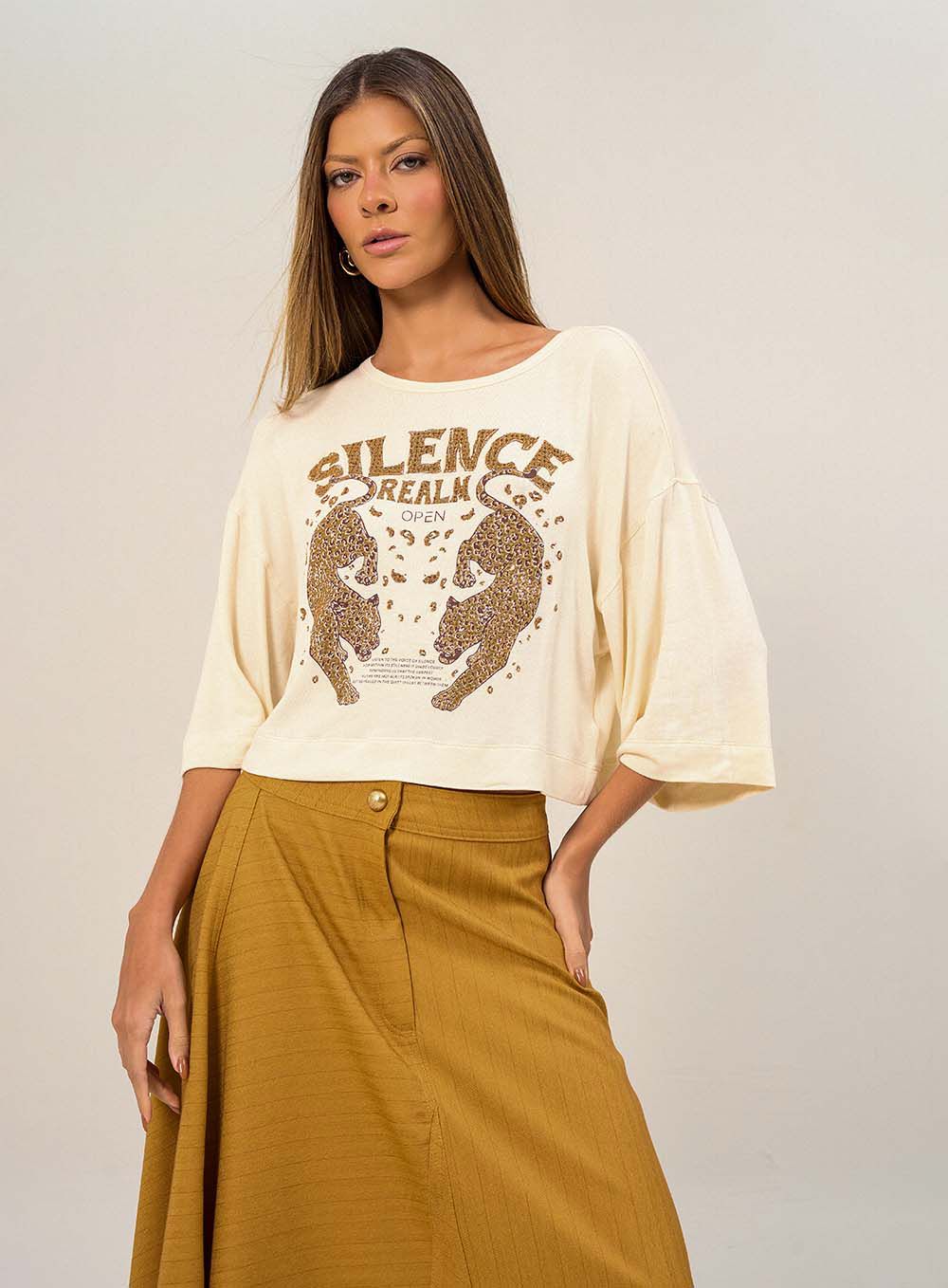 CAMISETA ESTAMPADA OPEN BEGE VIBES