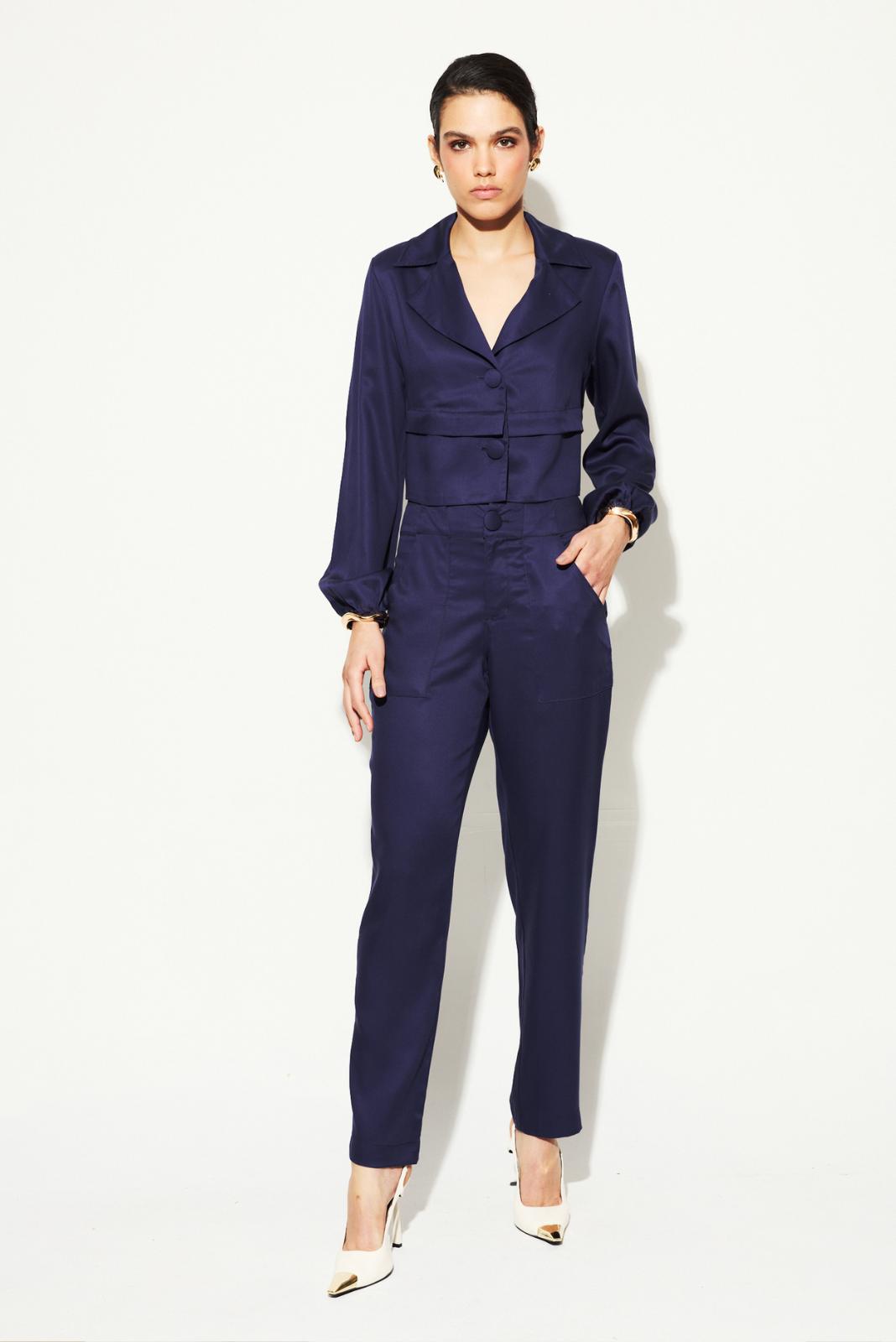 Conjunto de Cal&ccedil;a C&oacute;s Alto e Blazer Azul