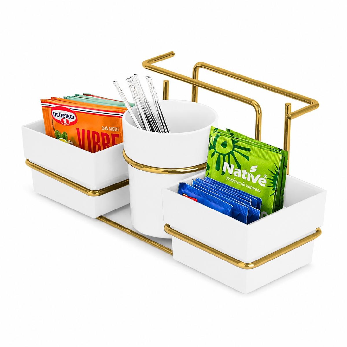 Organizador para Sach&ecirc;s Mexedor e Guardanapos Dourado branco Future 1224BCD