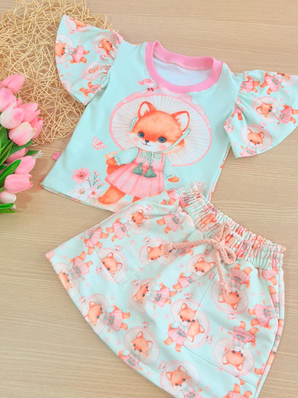 Conjunto Encanto Short Saia Raposinha