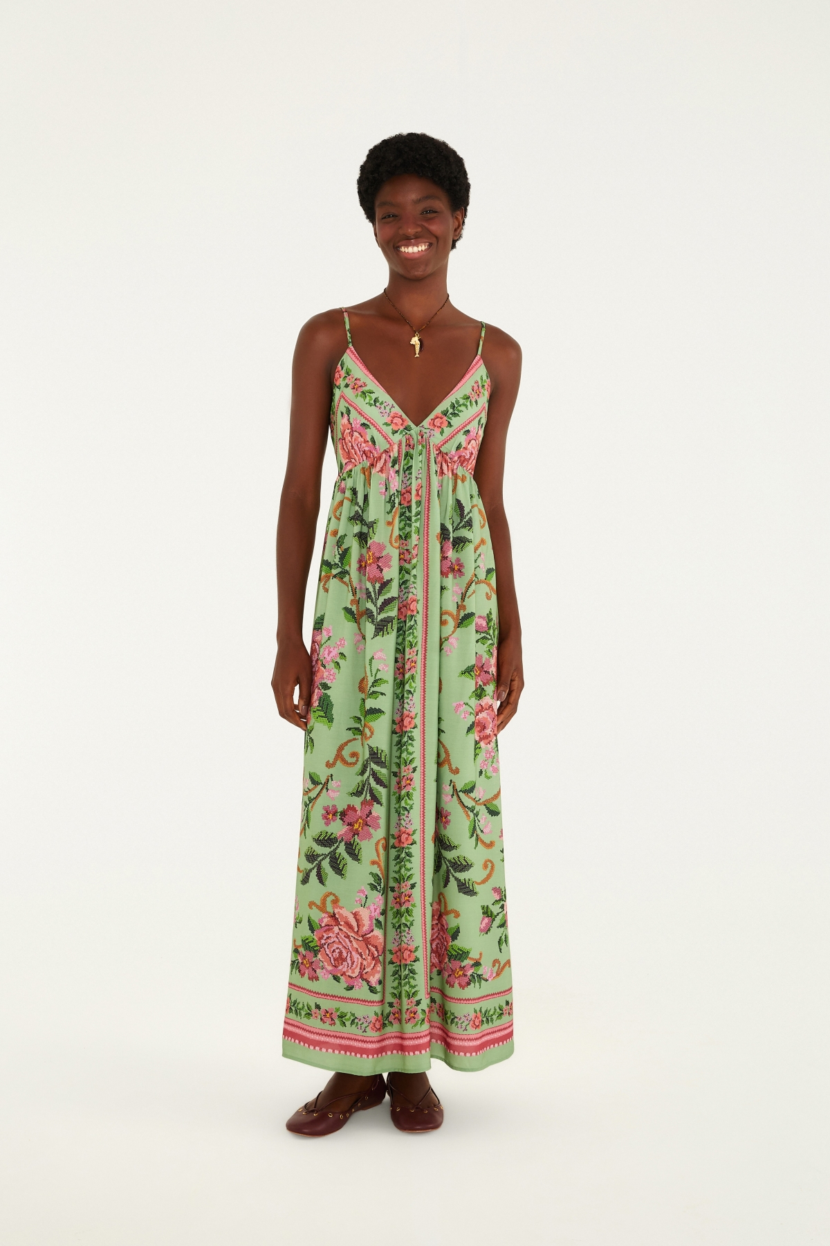 VESTIDO LONGO ALCINHA FLOR REALEZA