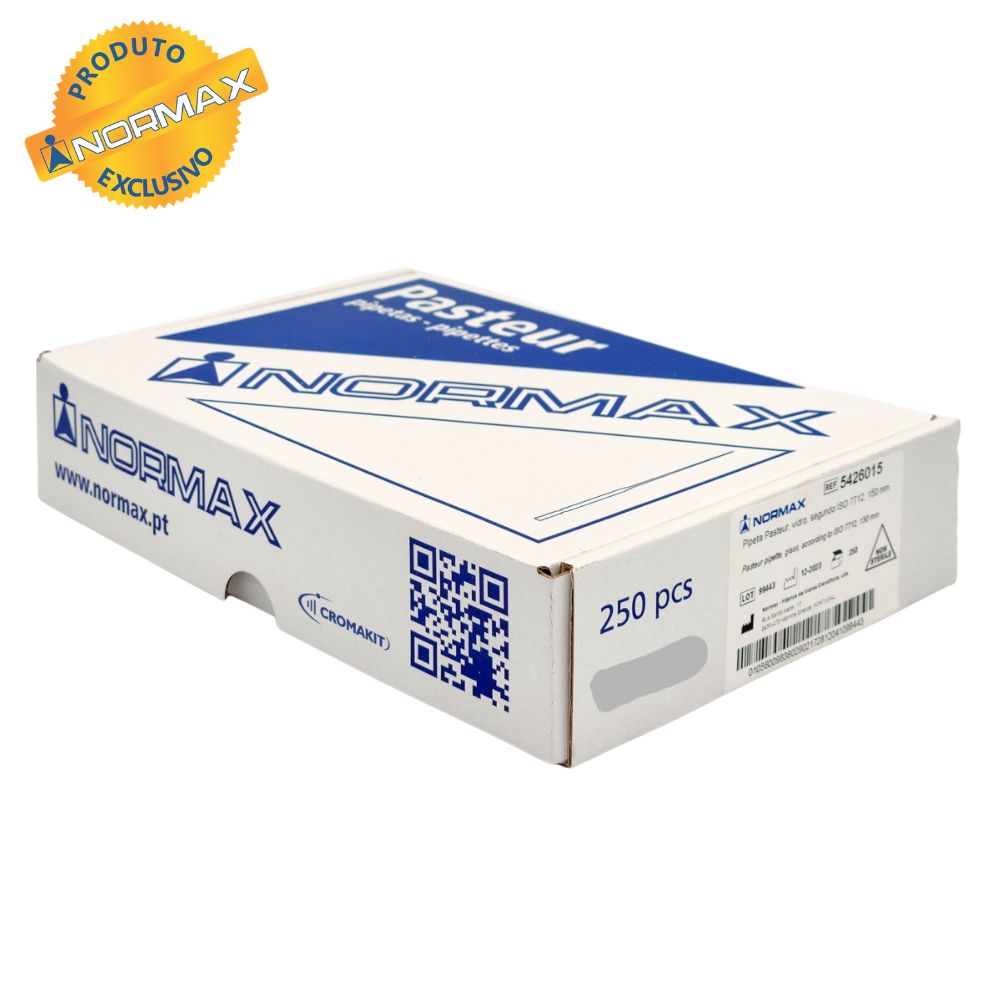 PIPETA PASTEUR DE VIDRO 230MM CAIXA C 250 UND NORMAX