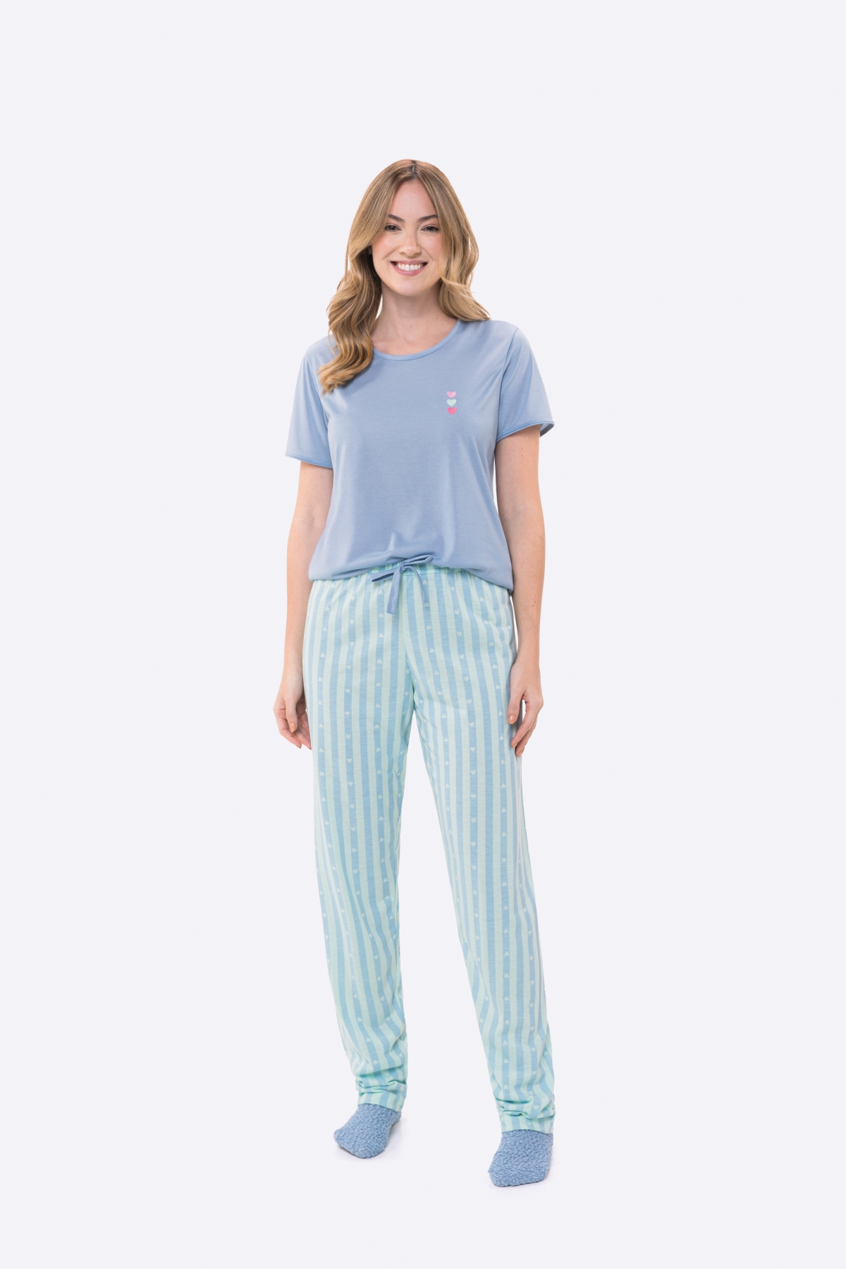 PIJAMA FEMININO MANGA CURTA E CAL&Ccedil;A VERDE LISTRADO - BOCEJINHO