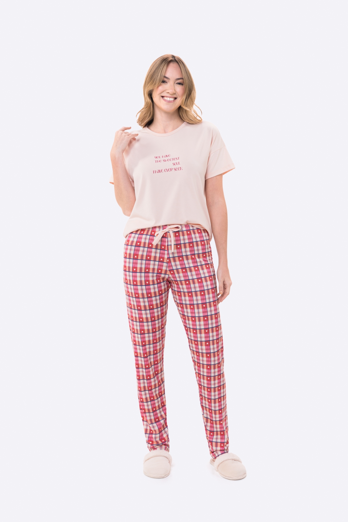 PIJAMA FEMININO MANGA CURTA E CAL&Ccedil;A XADREZ ROSA PLUS ZISE - BOCEJINHO