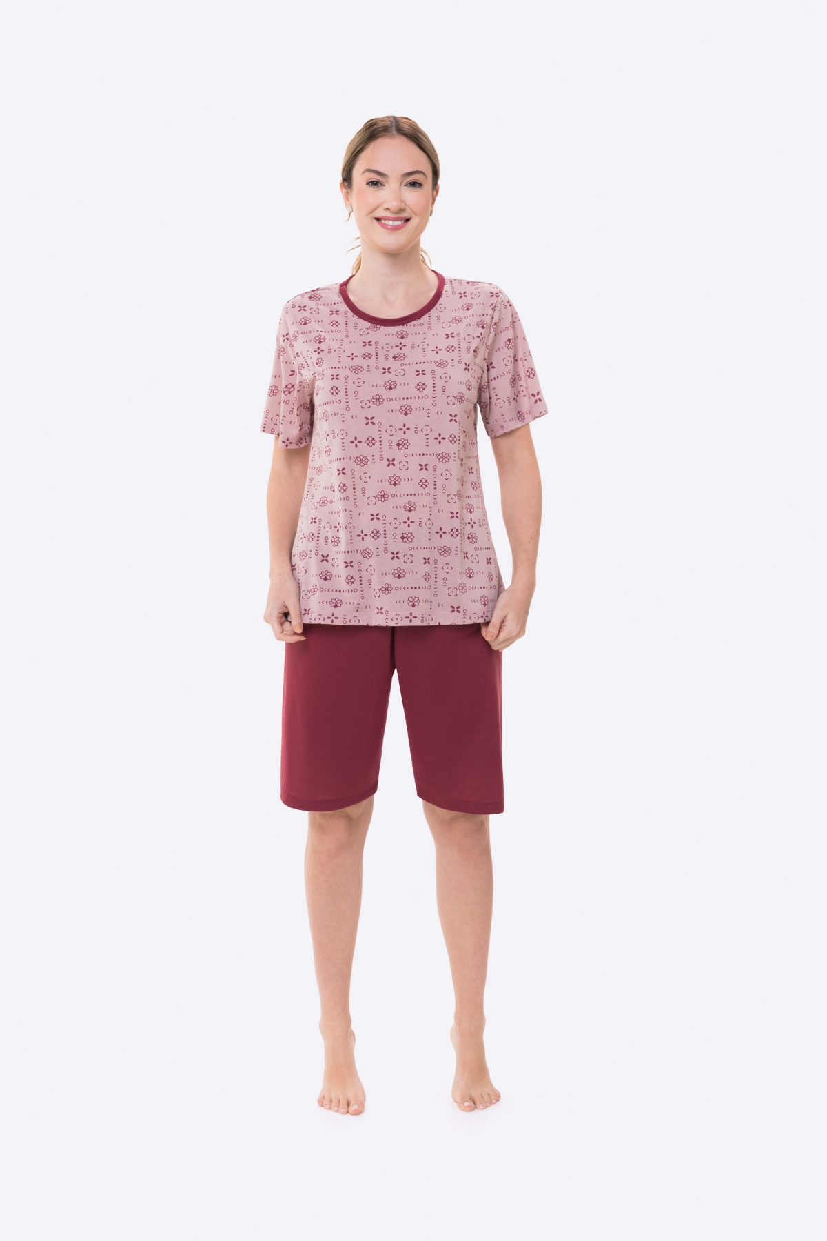 PIJAMA FEMININO MANGA CURTA E BERMUDA ROSE PLU SIZE - BOCEJINHO