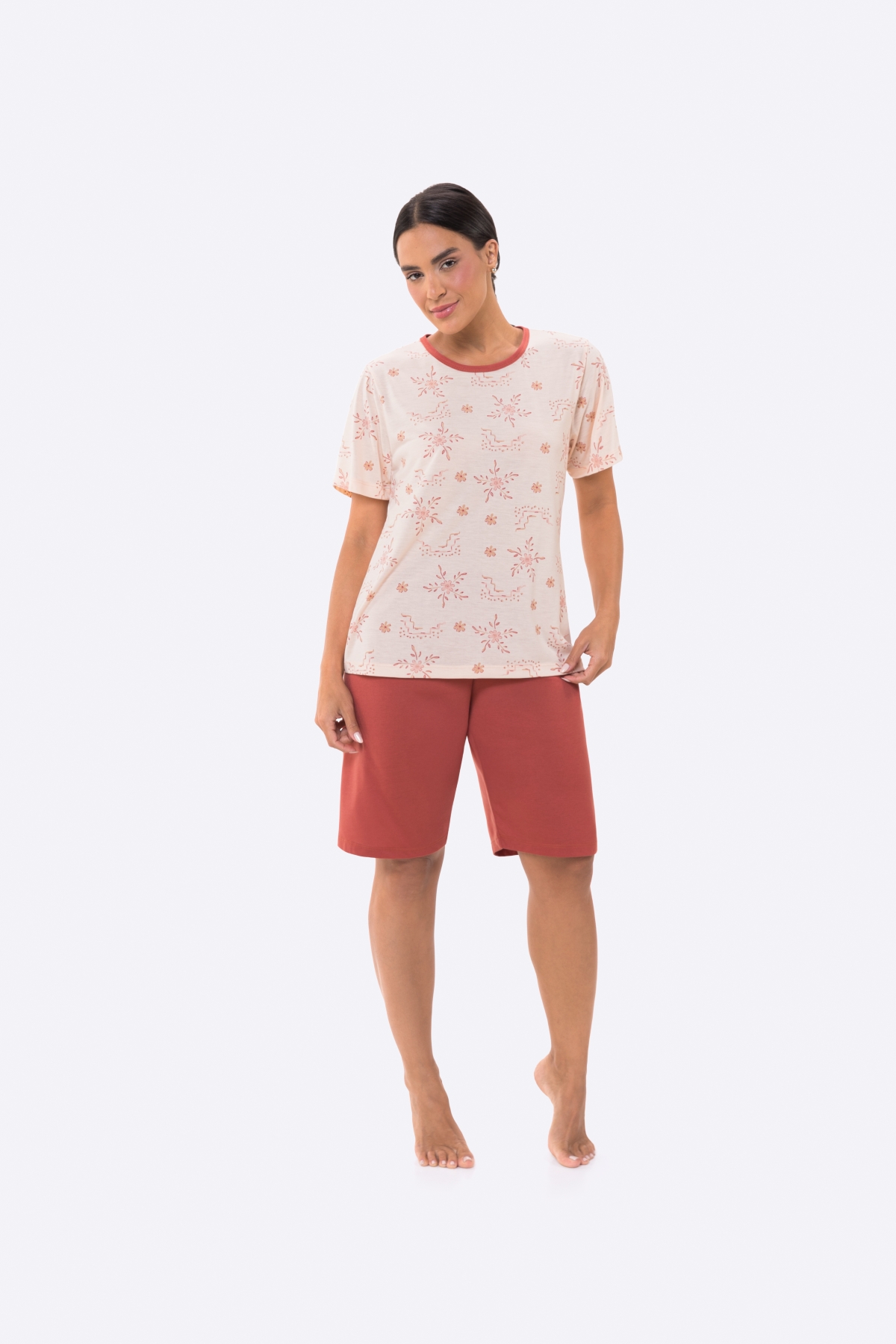 PIJAMA FEMININO MANGA CURTA E BERMUDA SALM&Atilde;O -BOCEJINHO