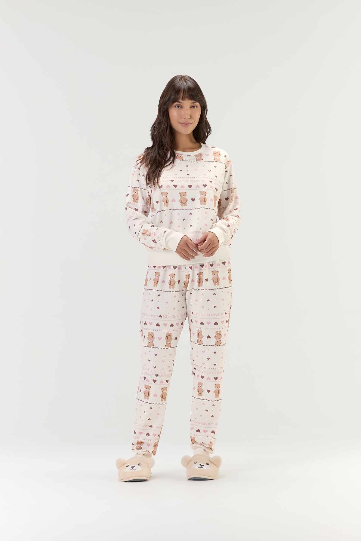 PIJAMA FEMININO MOLETINHO MANGA LONGA E CAL&Ccedil;A URSOS - COR COM AMOR
