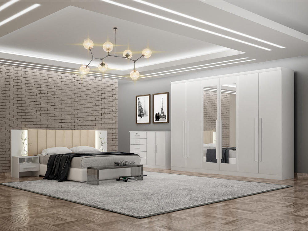 Guarda Roupa Casal Royal 6 Gavetas Com Espelho Novo Horizonte