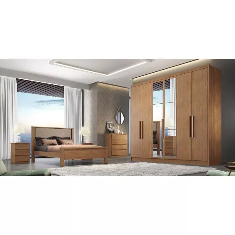 Guarda Roupa Casal Rizon 100% MDF 6 Portas 6 Gavetas Com Espelho Novo Horizonte