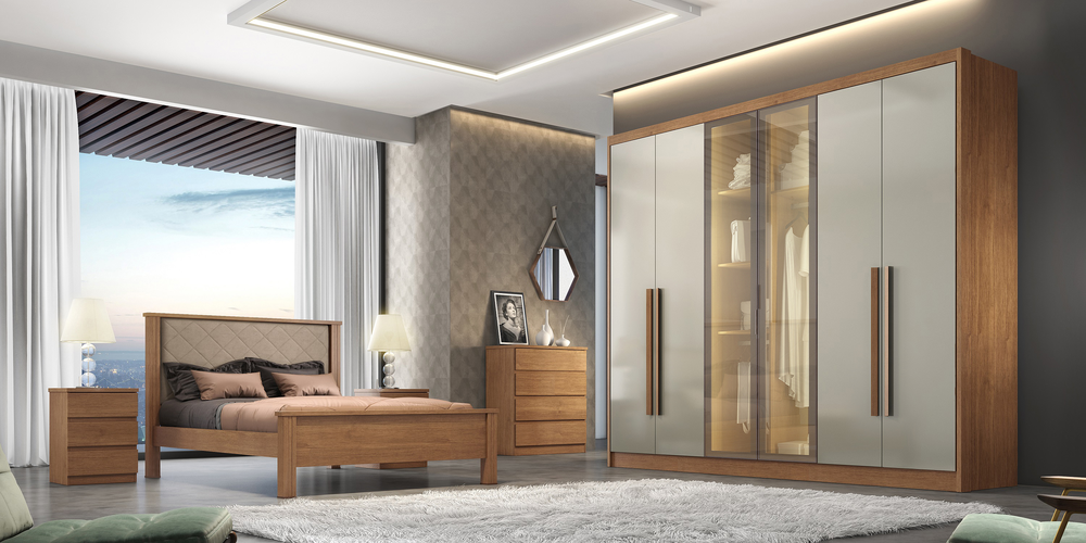 Guarda Roupa Rizon Glass 6 Portas 8 Gavetas 2 Portas Reflequita Novo Horizonte
