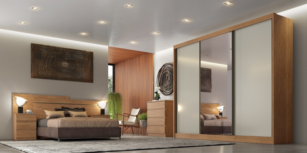 Guarda Roupa Casal Diamond 3 Portas 8 Gavetas Com Espelho Novo Horizonte