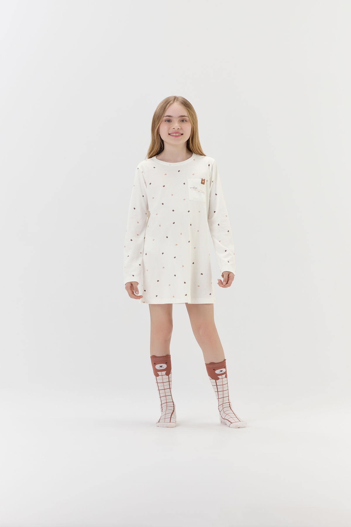 CAMISOLA INFANTIL MANGA LONGA BRANCO POÁ COM MEIA URSO - COR COM AMOR