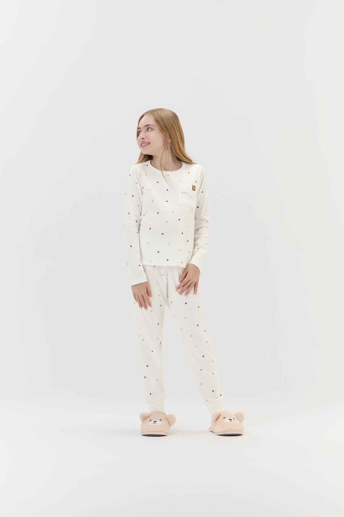 PIJAMA FEMININO INFANTIL LONGO BRANCO POÁ URSOS - COR COM AMOR