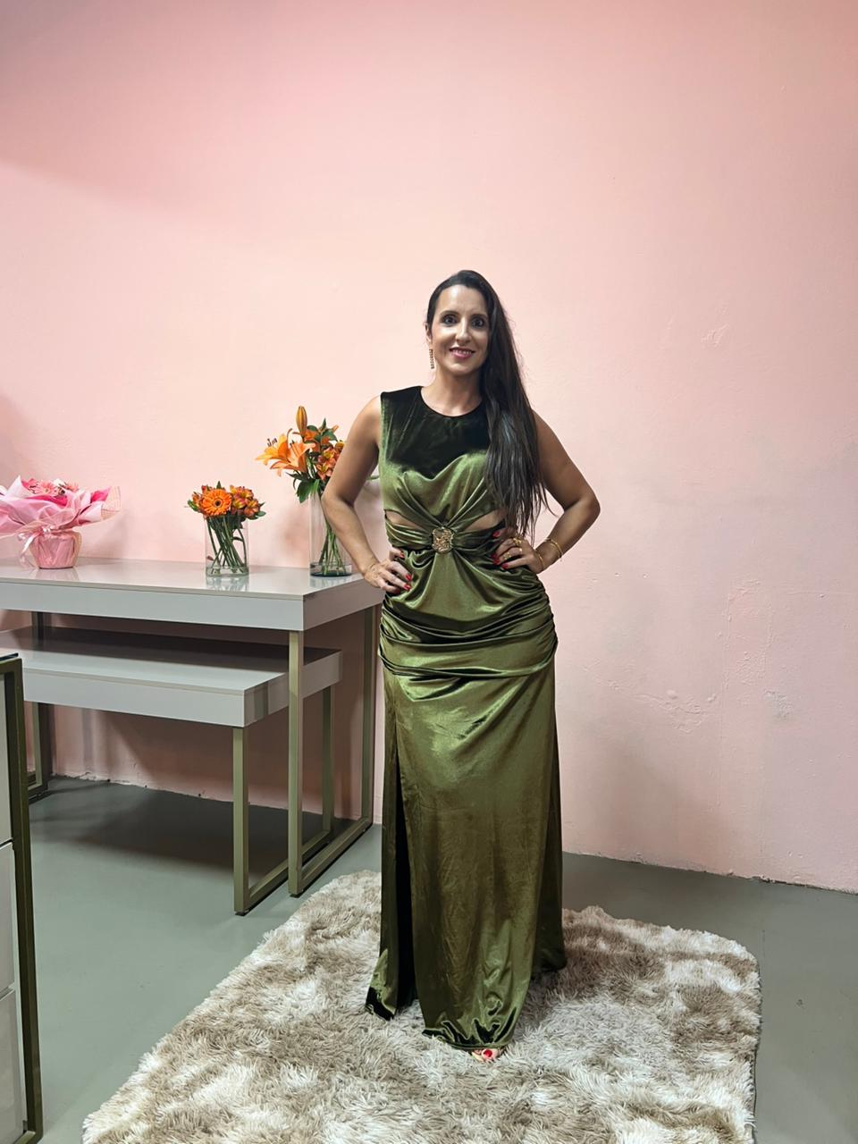 45216 - VESTIDO LONGO VELVERT COM FENDA LUARA