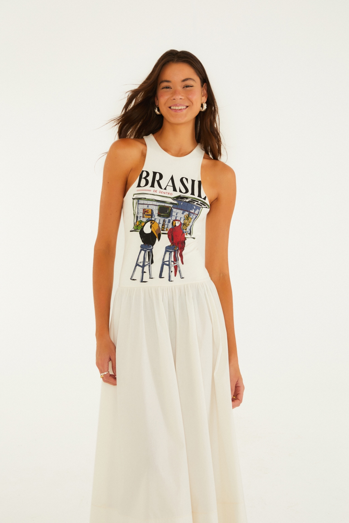 VESTIDO MIDI GODE PASSAROS BRASIL