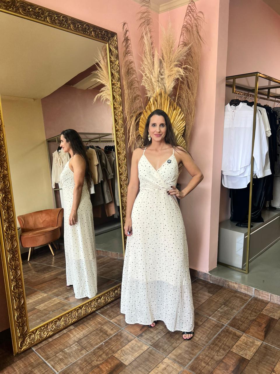 9037612LP00640 - VESTIDO ALCINHA EVASE BOLINHA FLOCADA BEGE 40