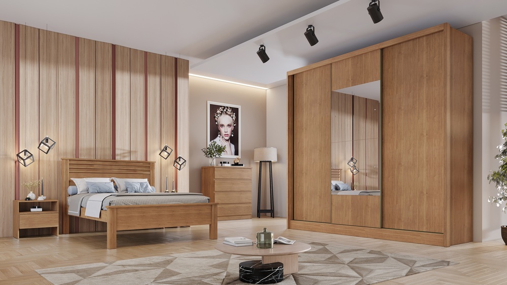 Guarda Roupa Casal Arezzo 3 Portas 4 Gavetas Com Espelho Novo Horizonte