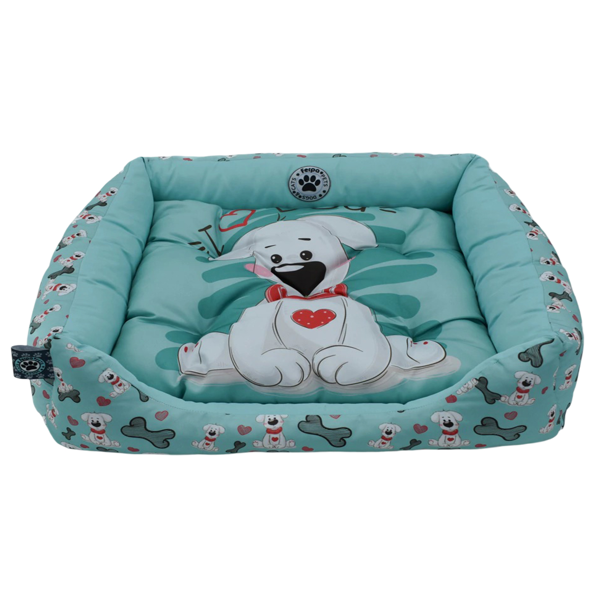 Cama Pet para Cães e Gatos KazzaVip Sarja 100% Poliéster Estampa Osso Dog Tamanho(P) Verde Acqua