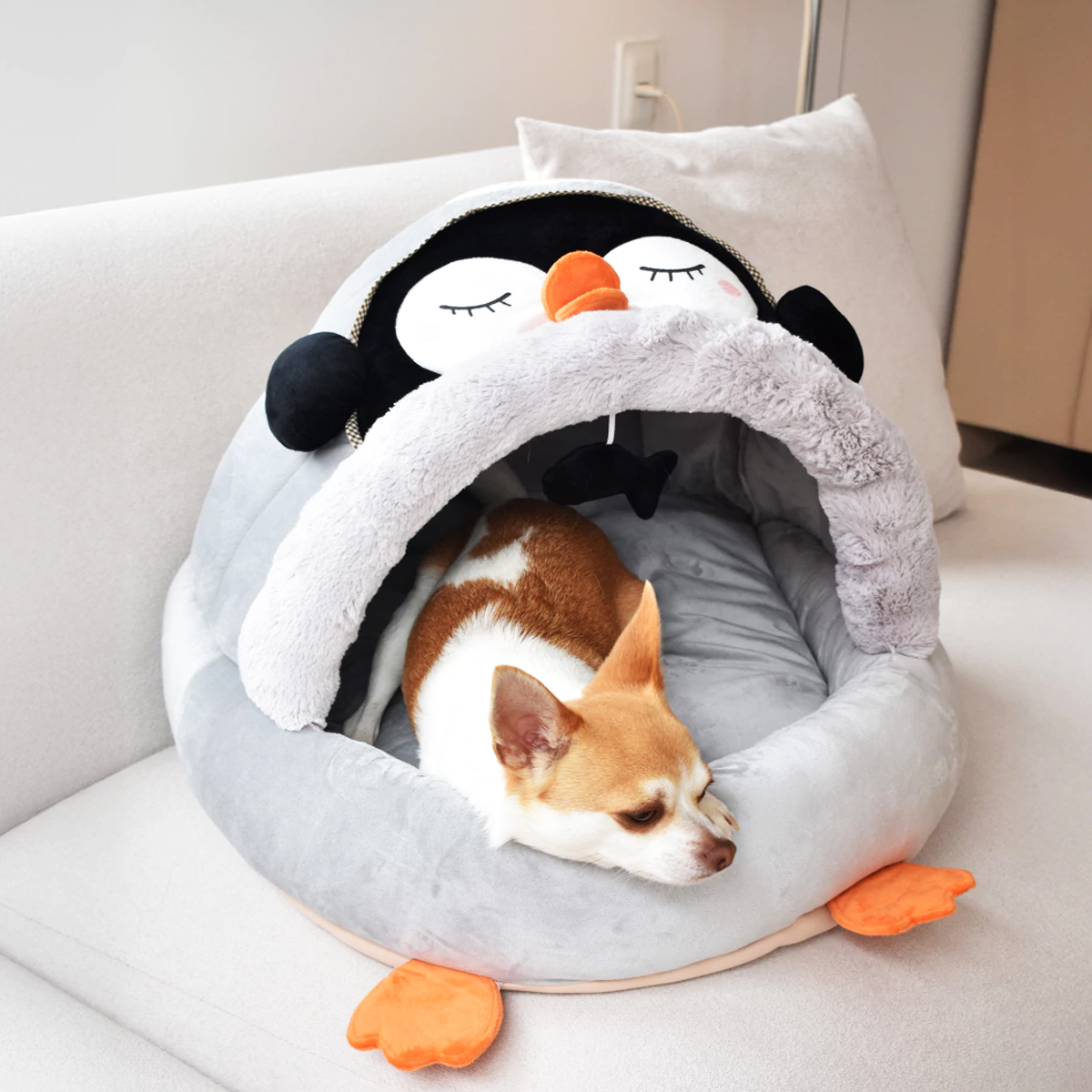 Toca Cama Pet para Cães ou Gatos KazzaVip Pelúcia 1,5mm Toque Suave 100% Poliéster Pinguim Tam. Único Cinza
