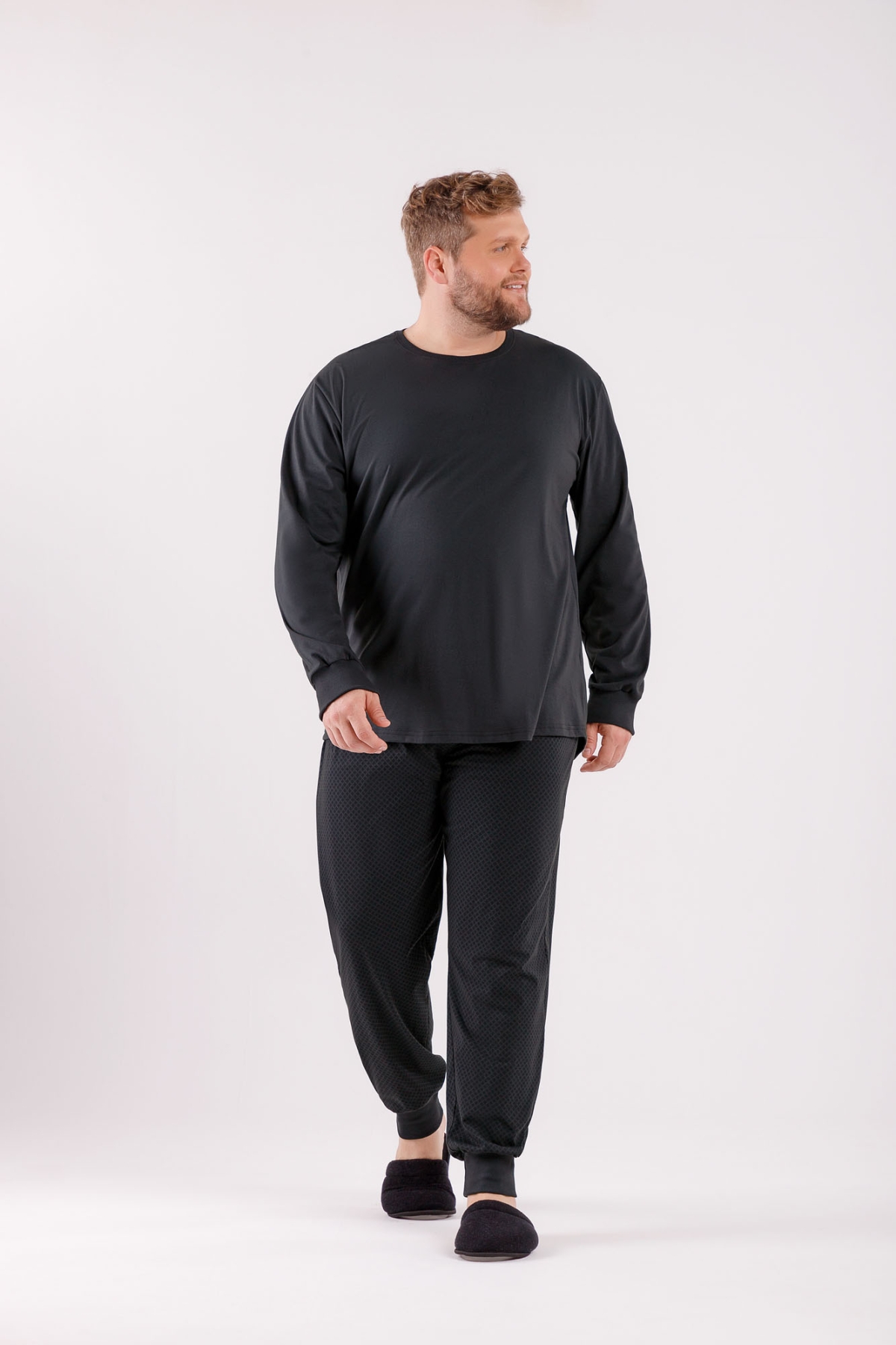 PIJAMA MASCULINO MANGA LONGA E CAL&Ccedil;A PRETO PLUS SIZE - COR COM AMOR
