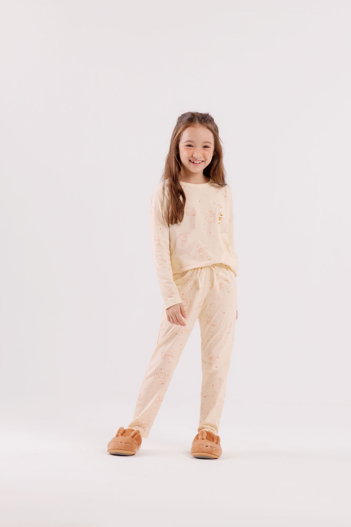 PIJAMA FEMININO INFANTIL MANGA LONGA E CAL&Ccedil;A COELHOS - COR COM AMOR