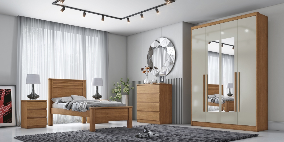 Guarda Roupa Casal Moderni New 4 Portas 3 Gavetas Com Espelho Novo Horizonte