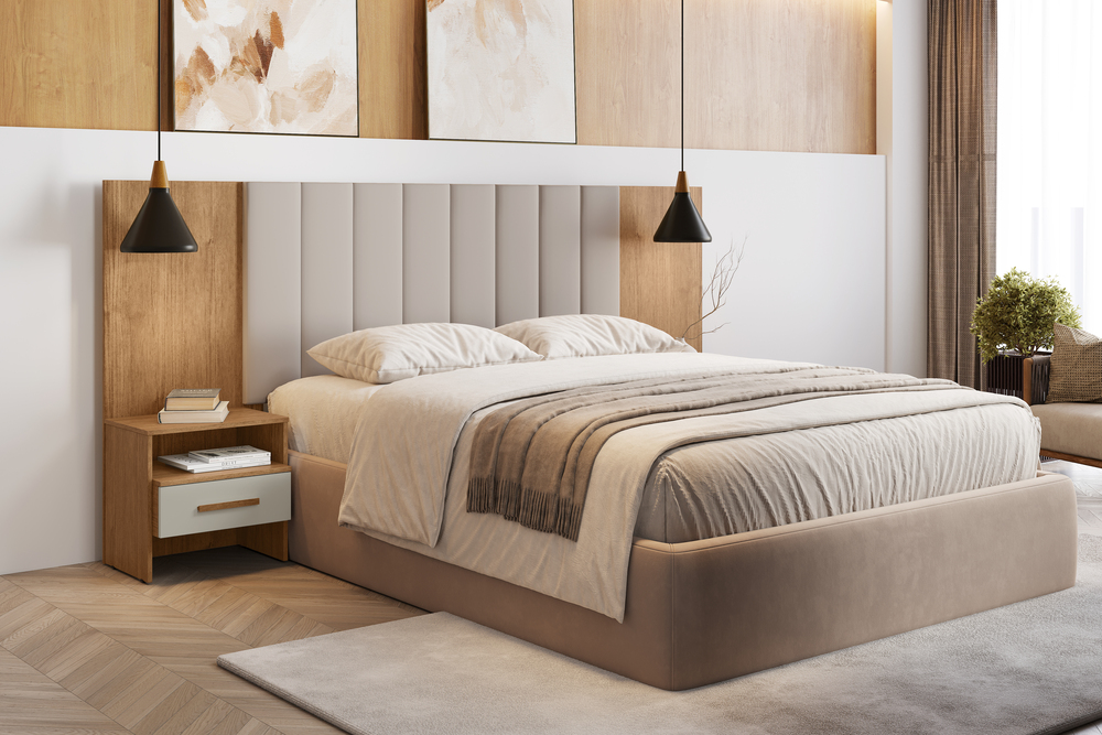 Painel Cama Box Casal Everest Com 2 Mesa de Cabeceira Novo Horizonte