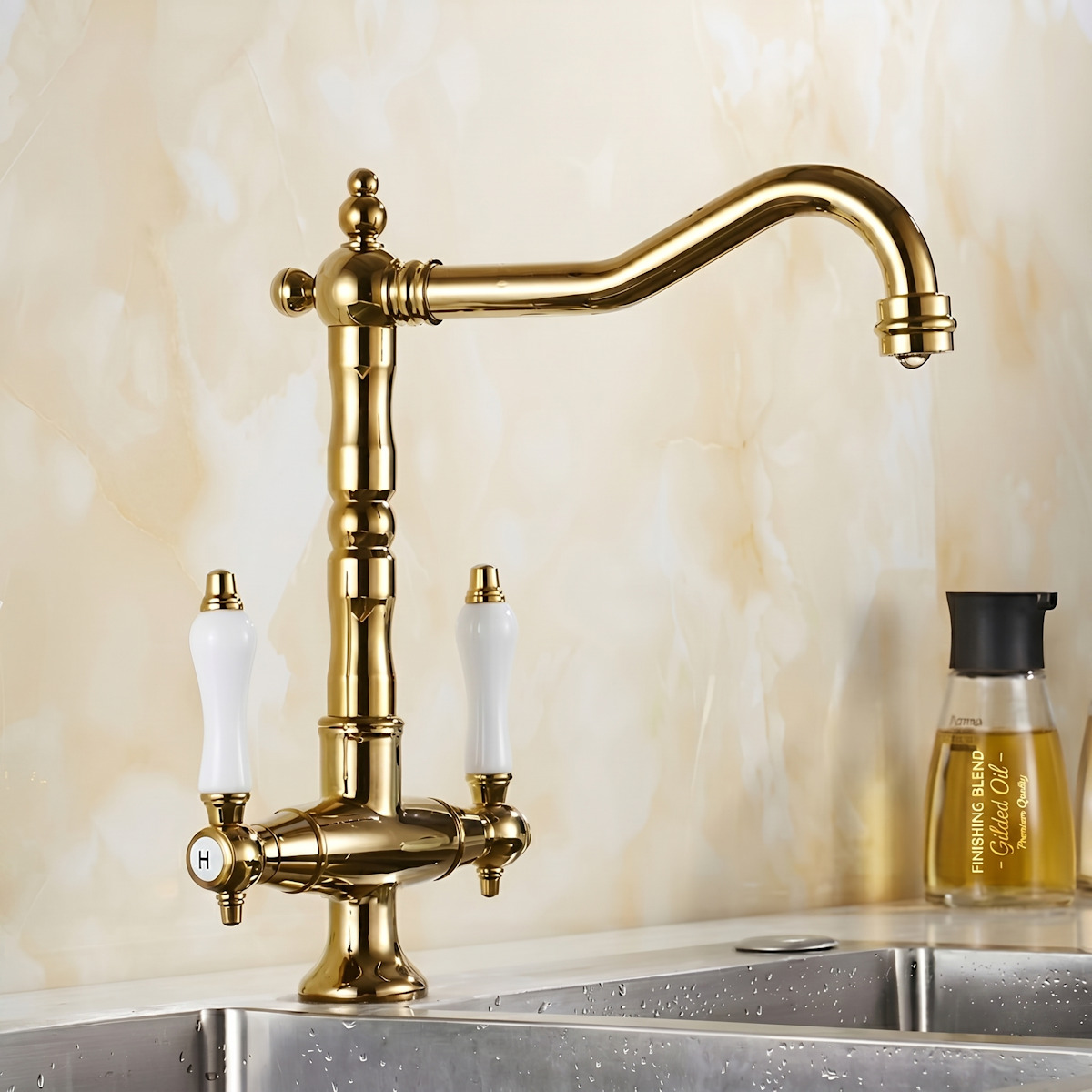Torneira Misturador Gourmet Vintage Ouro Polido