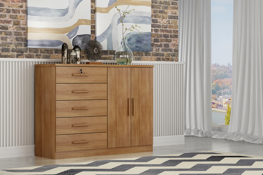 Comoda Space 2 Portas 5 Gavetas Novo Horizonte 