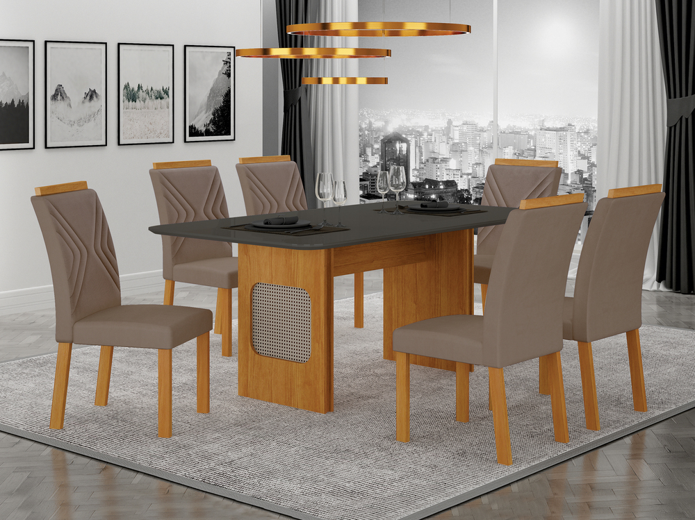 Conjunto Sala de Jantar Lara 1,80m com 6 Cadeiras Clara Plus