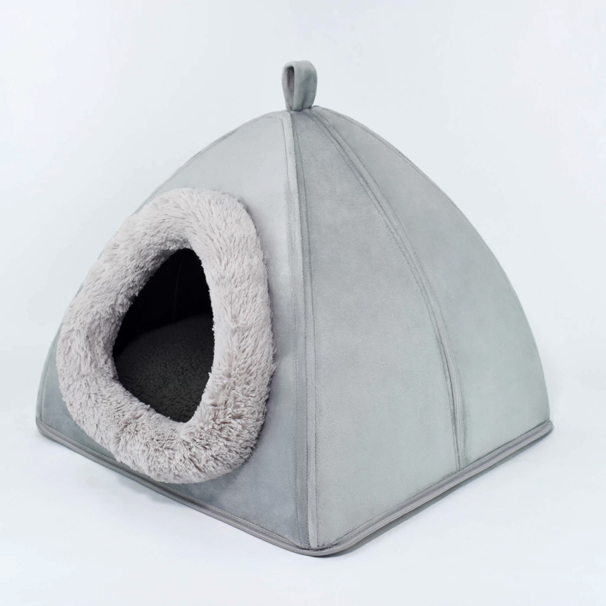 Toca Cama Quadrada para C&atilde;es ou Gatos KazzaVip Pel&uacute;cia 1,5mm Toque Suave 100% Poli&eacute;ster Tam M Cinza