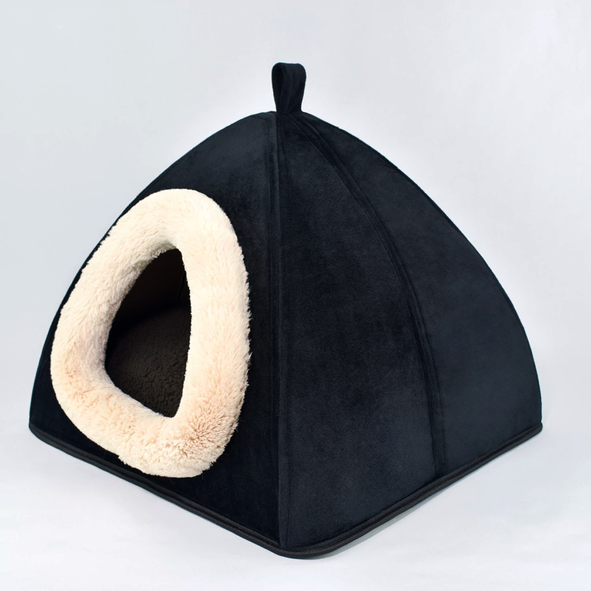 Toca Cama Quadrada para Cães ou Gatos KazzaVip Pelúcia 1,5mm Toque Suave 100% Poliéster Tam M Preto