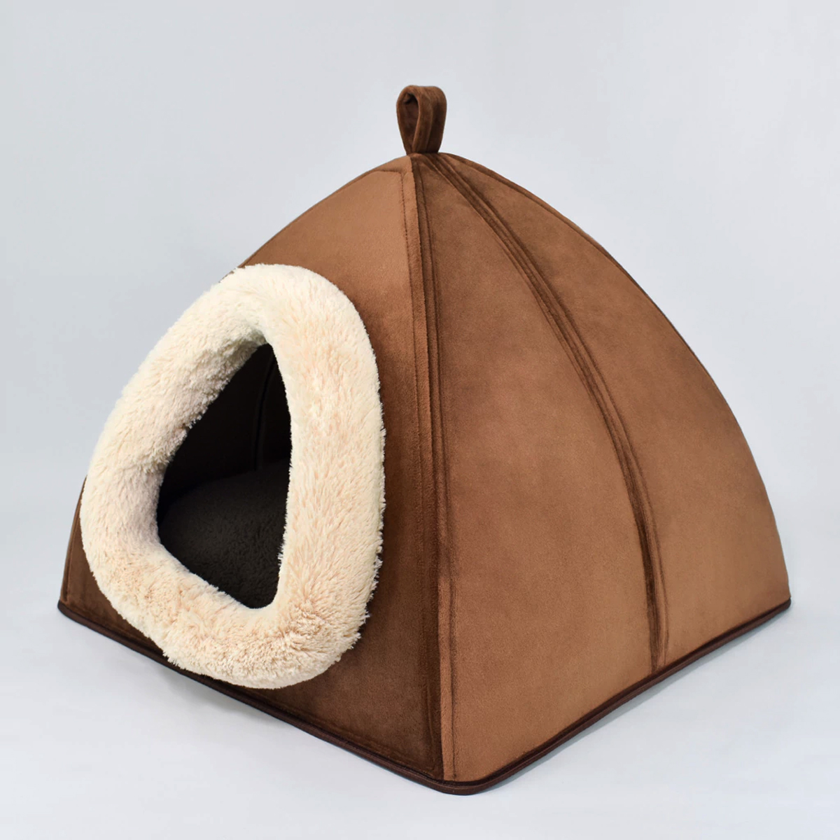 Toca Cama Quadrada para Cães ou Gatos KazzaVip Pelúcia 1,5mm Toque Suave 100% Poliéster Tam G Chocolate