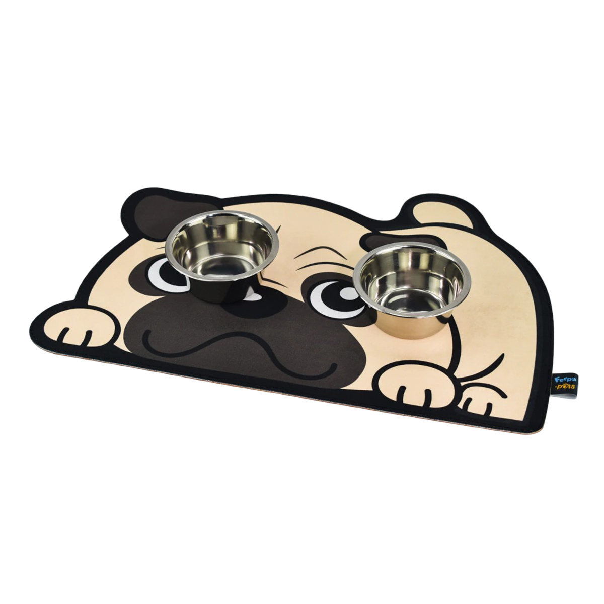 Tapete Comedouro Pet KazzaVip Parte Externa Pelúcia 1,5mm Fundo em EVA Pug 58cmx39cm Bege