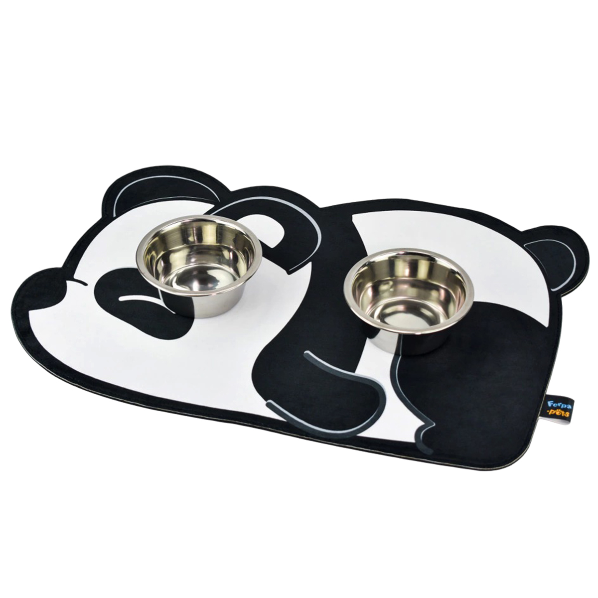 Tapete Comedouro Pet KazzaVip Parte Externa Pelúcia 1,5mm Fundo em EVA Panda 58cmx39cm Branco