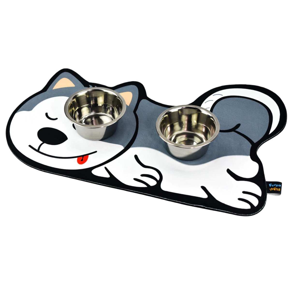 Tapete Comedouro Pet KazzaVip Parte Externa Pelúcia 1,5mm Fundo em EVA Husky 58cmx39cm Cinza