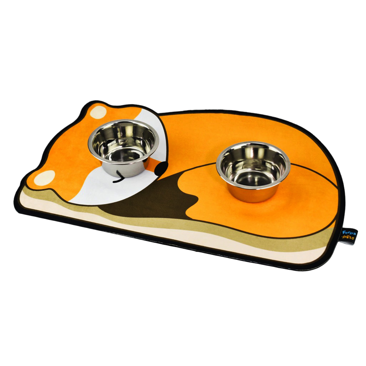 Tapete Comedouro Pet KazzaVip Parte Externa Pelúcia 1,5mm Fundo em EVA Raposa 58cmx39cm Laranja