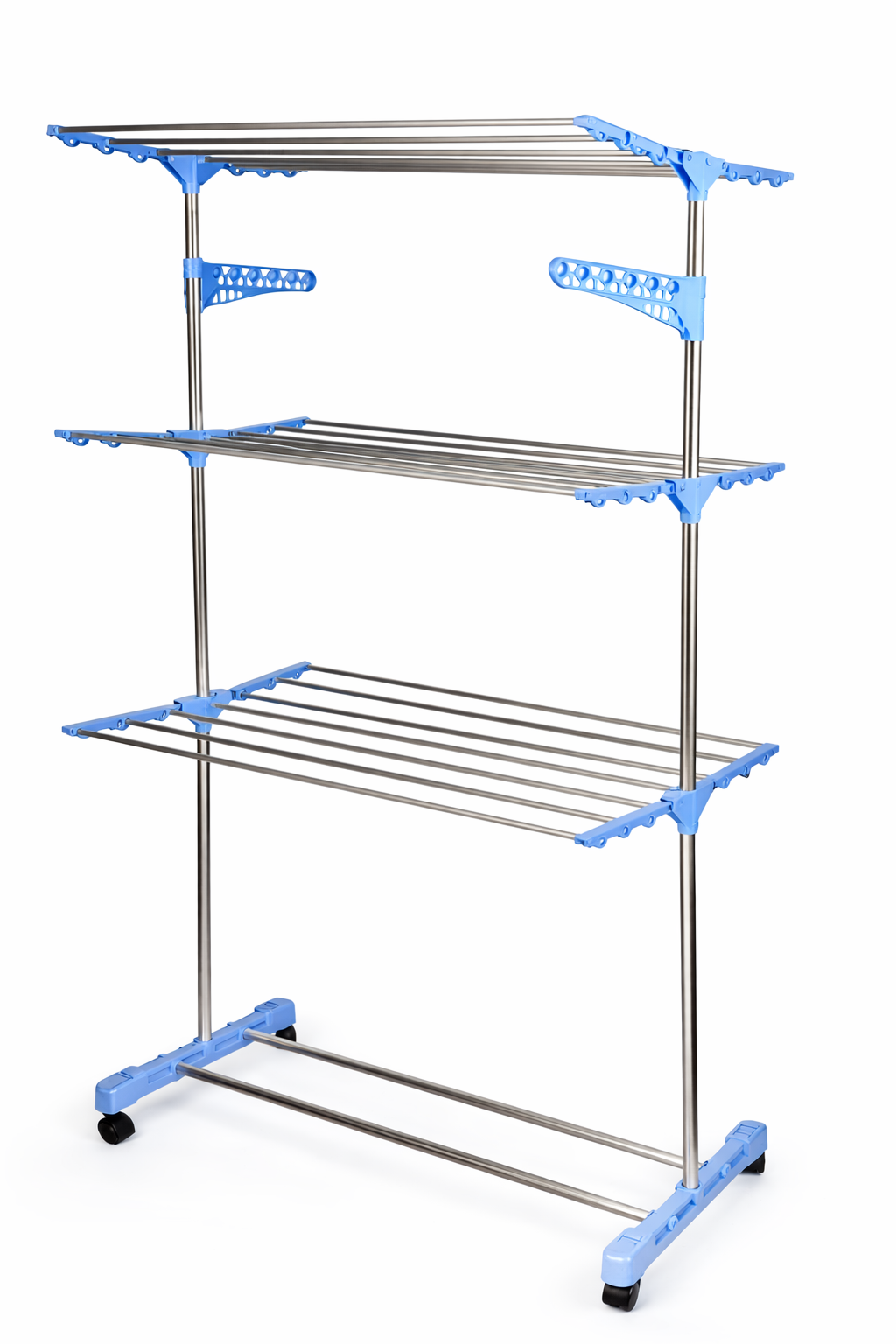Varal de Chão Vertical 3 Andares Dobrável Inox 48kg com Rodinhas Azul