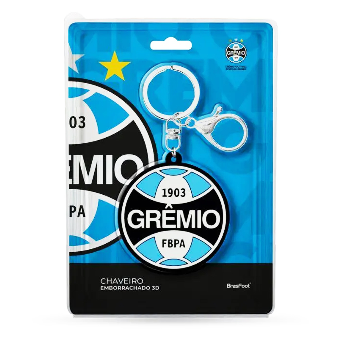 Chaveiro KazzaVip Emborrachado Oficial Escudo Time Gremio Fecho Mosquet&atilde;o Futebol Brasileiro Preto