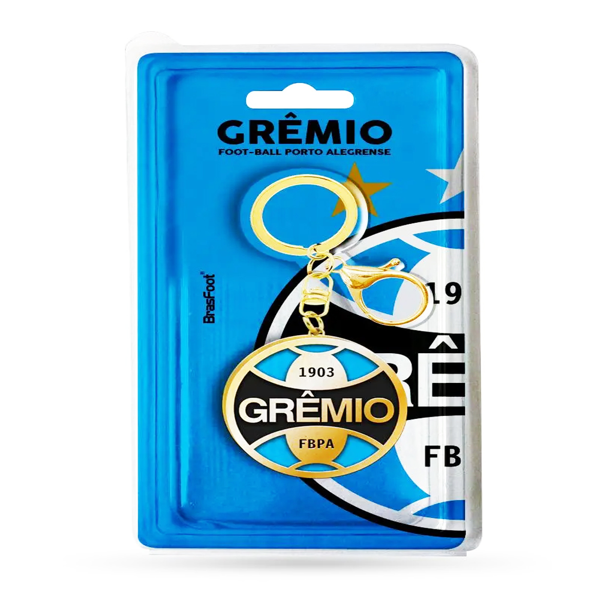 Chaveiro KazzaVip Met&aacute;lico Oficial Escudo Time Gremio Fecho Mosquet&atilde;o Futebol Brasileiro Dourado