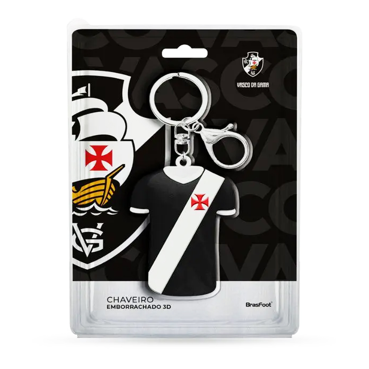 Chaveiro Camisa KazzaVip Emborrachado Oficial Time Vasco Fecho Mosquet&atilde;o Futebol Brasileiro Preto