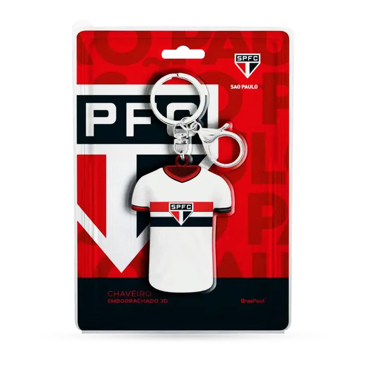Chaveiro Camisa KazzaVip Emborrachado Oficial Time Sao Paulo Fecho Mosquet&atilde;o Futebol Brasileiro Branco