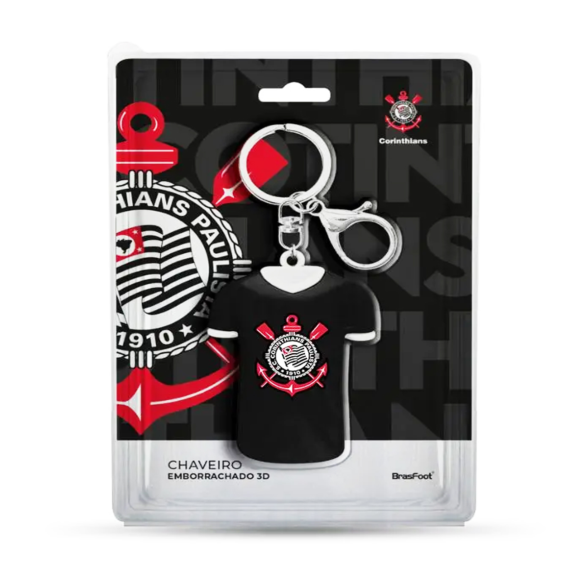 Chaveiro Camisa KazzaVip Emborrachado Oficial Time Corinthians Fecho Mosquet&atilde;o Futebol Brasileiro Preto