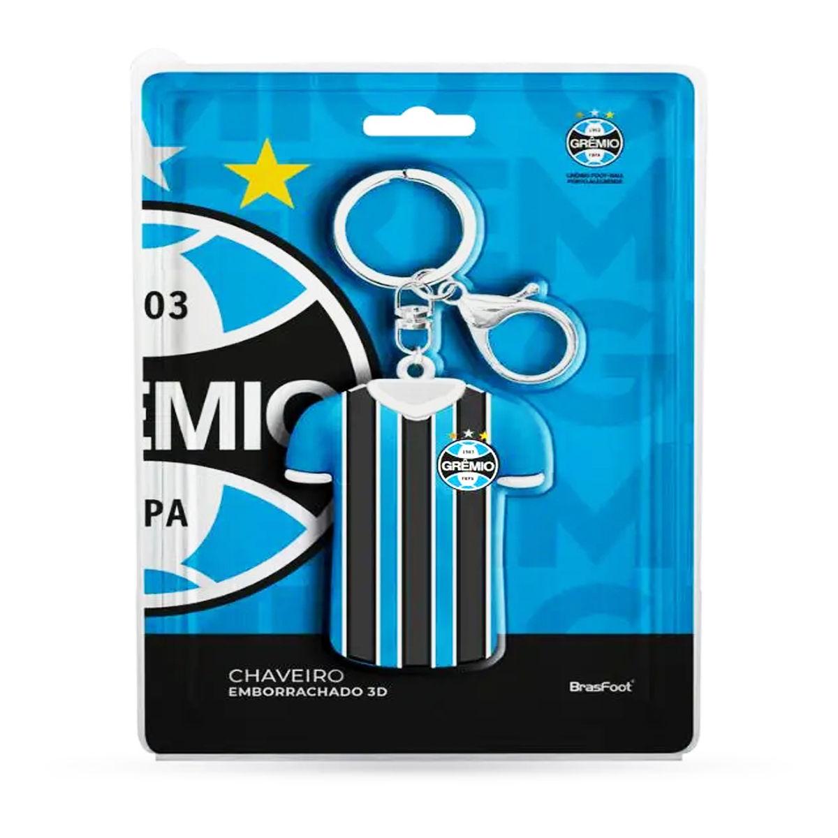 Chaveiro Camisa KazzaVip Emborrachado Oficial Time Gremio Fecho Mosquet&atilde;o Futebol Brasileiro Azul 