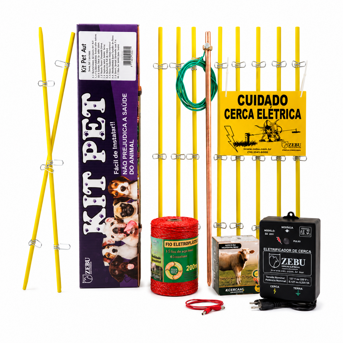 Kit Pet Cerca El&eacute;trica Zebu Para C&atilde;es Gatos Galinhas raio 1900m Completo