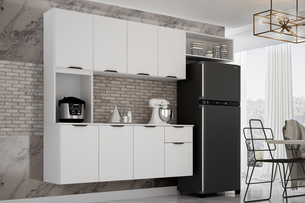 Cozinha Compacta Nara 193 cm Suspensa com Nichos Organizadores