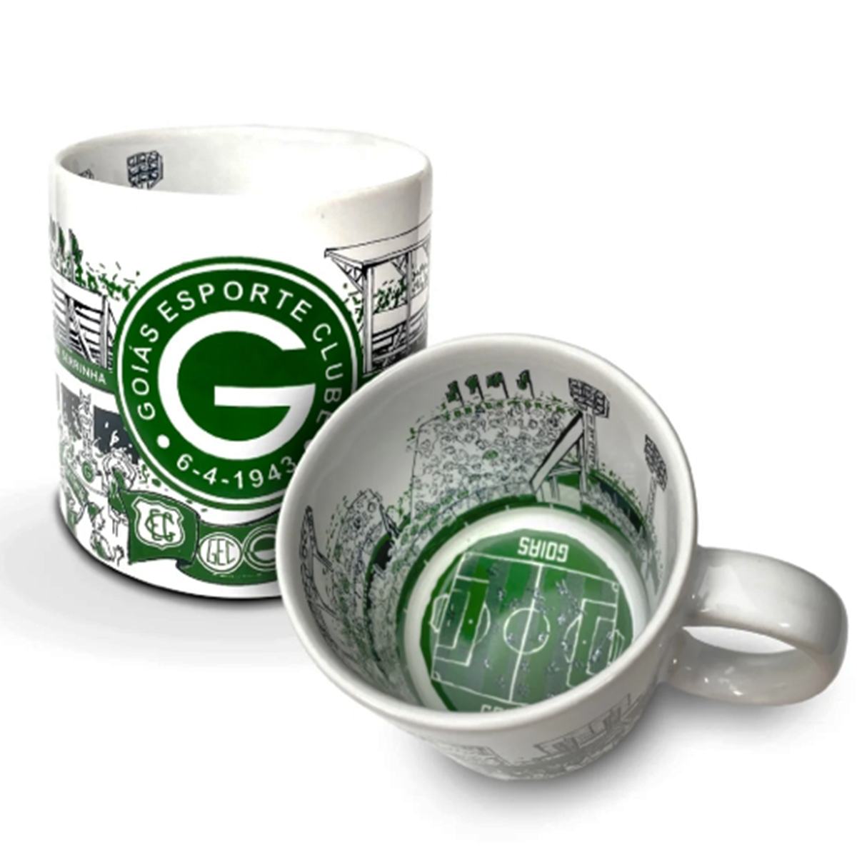 Caneca KazzaVip do Goi&aacute;s Esporte Clube Cer&acirc;mica 360 ML Est&aacute;dio da Serrinha Licenciada Branco