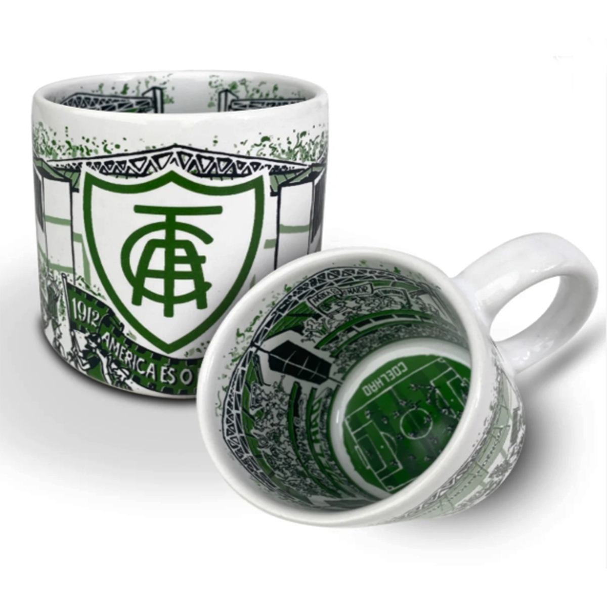 Caneca KazzaVip do América Futebol Clube Cerâmica 360 ML Estádio Arena Independência Licenciada Branco
